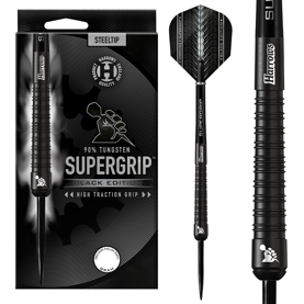 Supergrip Black Edition 90% NT steeltip dartpile fra Harrows